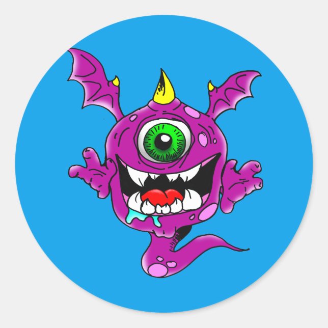 Cute Purple People Eater Monster Classic Round Sticker (Front)