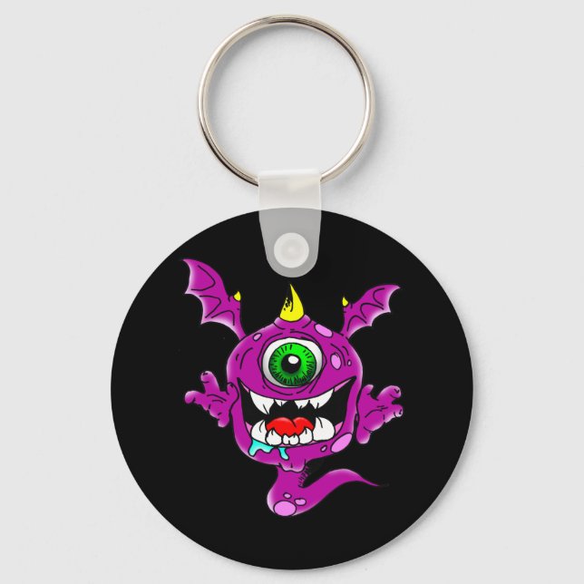 Cute Purple People Eater Monster Key Ring (Front)