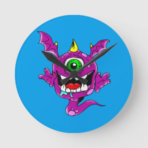 Cute Purple People Eater Monster Round Clock