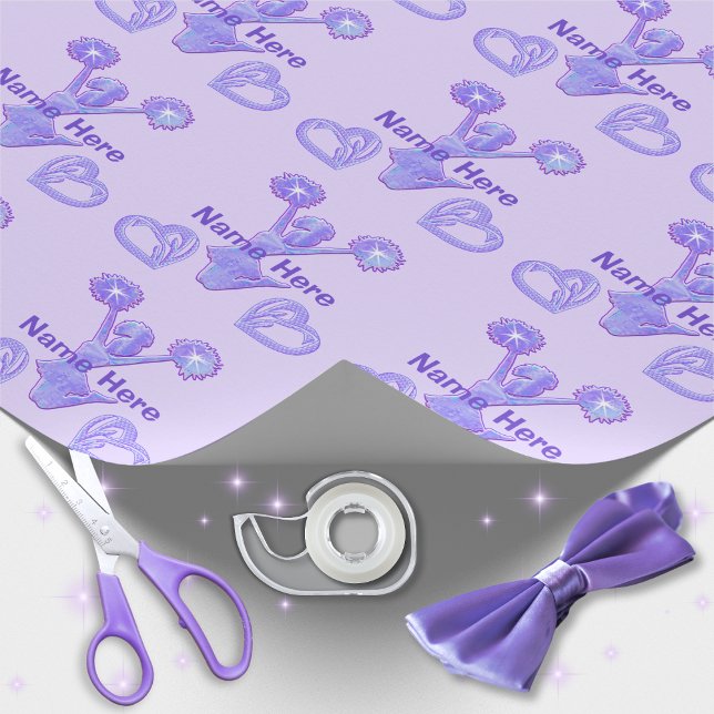 Cute Purple Personalised Cheer Wrapping Paper (Purple, Cheerleader wrapping paper. Cheerleading party supplies. Personalized, Cheer wrapping paper.)