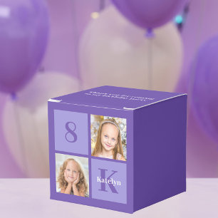 Cute Purple Personalised Photo Birthday Party Favour Box