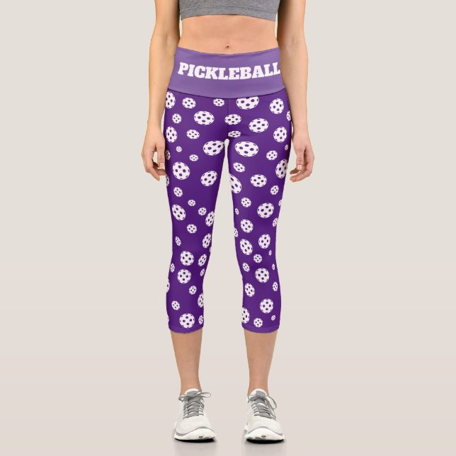 Cute purple pickleball high waist sports leggings (Front)