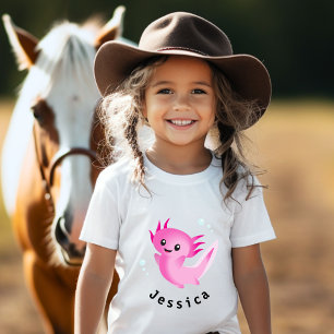 Cute Purple Pink Axolotl Bubble with Name T-Shirt