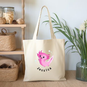 Cute Purple Pink Axolotl Bubble with Name Tote Bag