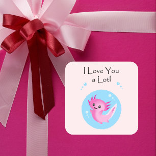 Cute Purple Pink Axolotl Love You Valentine Square Sticker