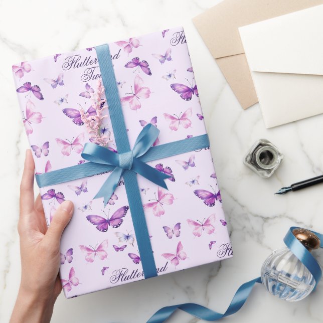 Cute Purple Pink Butterfly Kids Birthday  Wrapping Paper (Gifting)