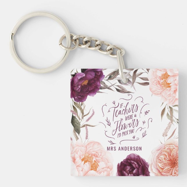 cute purple pink floral elegant teacher  key ring (Front)