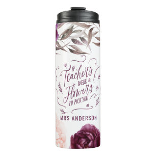 cute purple pink floral elegant teacher  thermal tumbler
