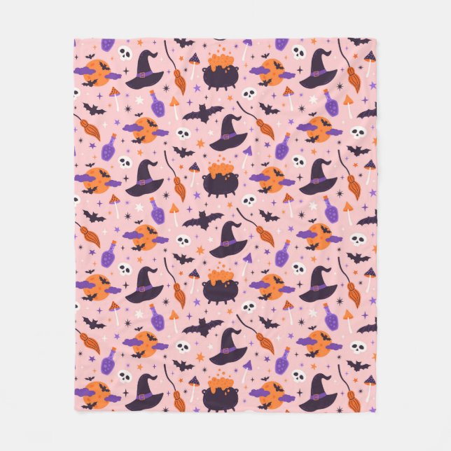 Cute Purple & Pink Halloween Pattern Fleece Blanket (Front)