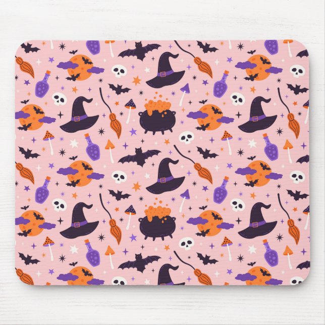 Cute Purple & Pink Halloween Pattern Mouse Mat (Front)
