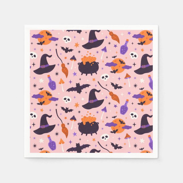 Cute Purple & Pink Halloween Pattern Napkin (Front)