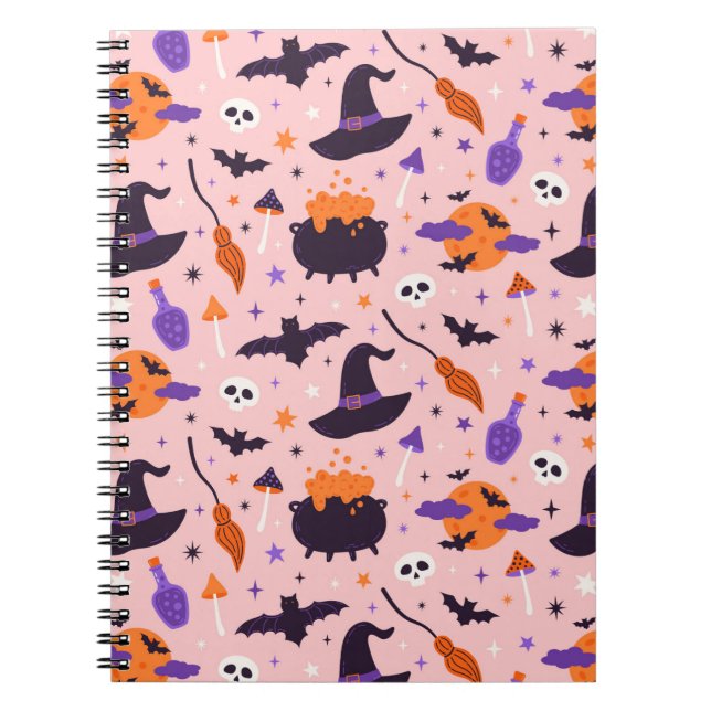 Cute Purple & Pink Halloween Pattern Notebook (Front)