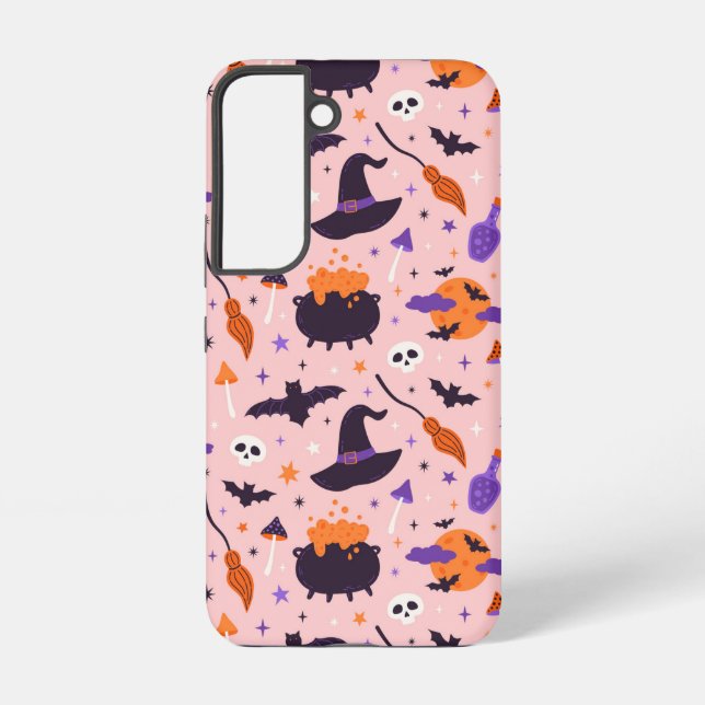 Cute Purple & Pink Halloween Pattern Samsung Galaxy S22 Case (Back)