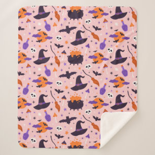 Cute Purple & Pink Halloween Pattern Sherpa Blanket