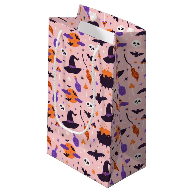 Cute Purple & Pink Halloween Pattern Small Gift Bag (Front Angled)