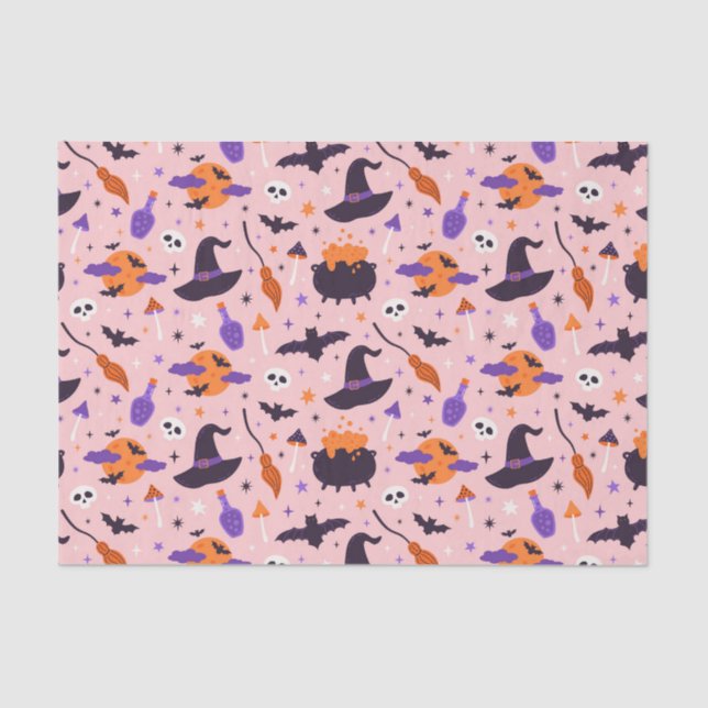 Cute Purple & Pink Halloween Pattern Tissue Paper (Front)