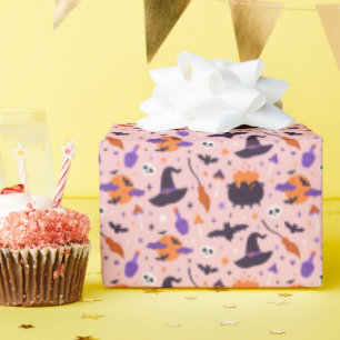 Cute Purple & Pink Halloween Pattern Wrapping Paper