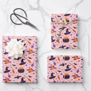 Cute Purple & Pink Halloween Pattern Wrapping Paper Sheet