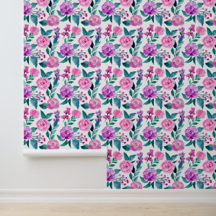 Cute purple pink rose tiled pattern wallpaper