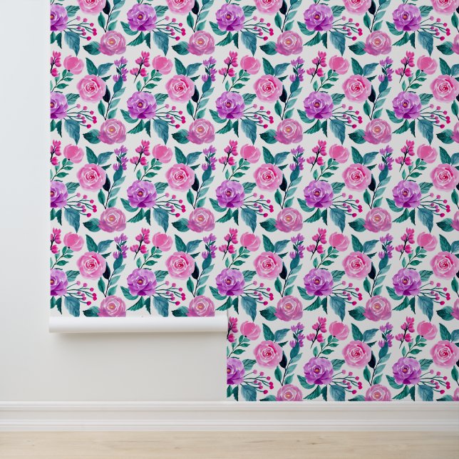 Cute purple pink rose tiled pattern wallpaper (Application)