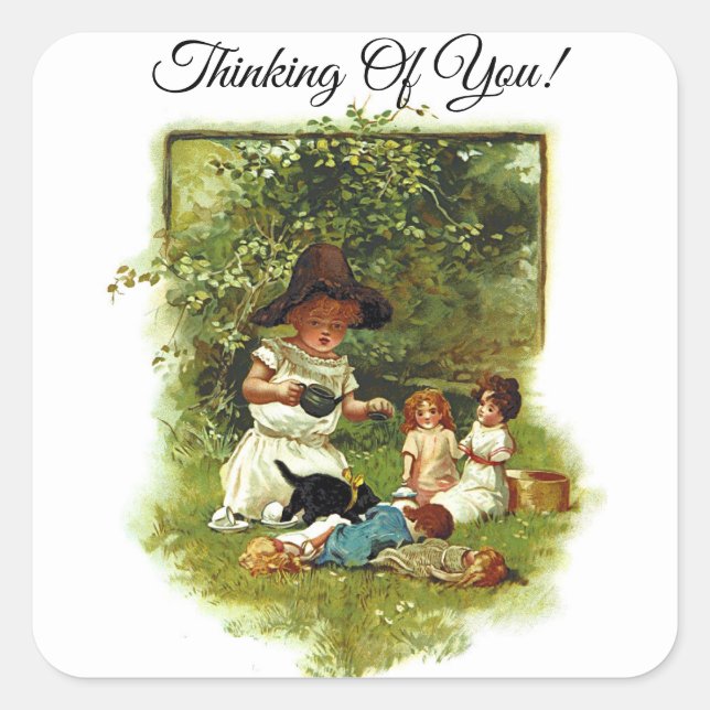 Cute Purple Pink Unicorn Flower Thinking Of You Square Sticker (Front)