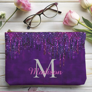 Cute Purple pink Unicorn Glitter Drips monogram Accessory Pouch