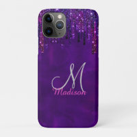 Cute Purple pink Unicorn Glitter Drips monogram