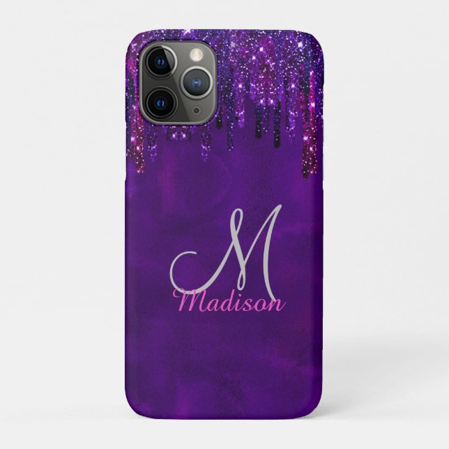 Cute Purple pink Unicorn Glitter Drips monogram Case-Mate iPhone Case (Back)