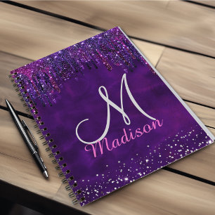 Cute Purple pink Unicorn Glitter Drips monogram Notebook