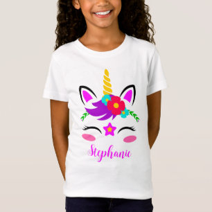 Cute Purple Pink Unicorn Red Flower T-Shirt