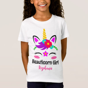 Cute Purple Pink Unicorn Red Flower T-Shirt
