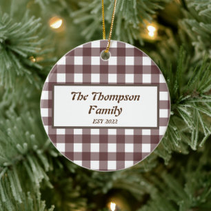 Cute Purple Plaid Personalised Family Name Ceramic Tree Decoration