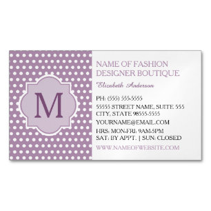 Cute Purple Polka Dot With Girly Monogram Boutique Magnetic Business Card