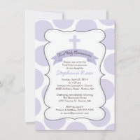 Cute Purple Polka Dots Cross Communion Invitation