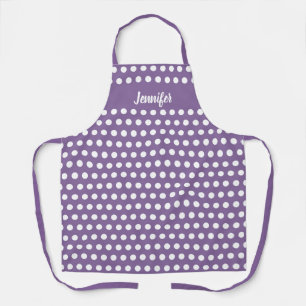 Cute Purple Polka Dots Personalised Name Womens Apron
