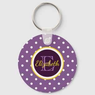 Cute Purple Polka Dots With Name Monogram Key Ring