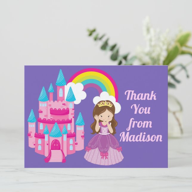 Cute Purple Princess Castle Birthday Girl Thank You Card (Standing Front)