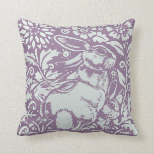 Cute Purple Rabbit Baby Bunny Floral Nursery Decor Cushion