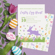 Cute Purple Rabbit Green Floral Easter Egg Hunt