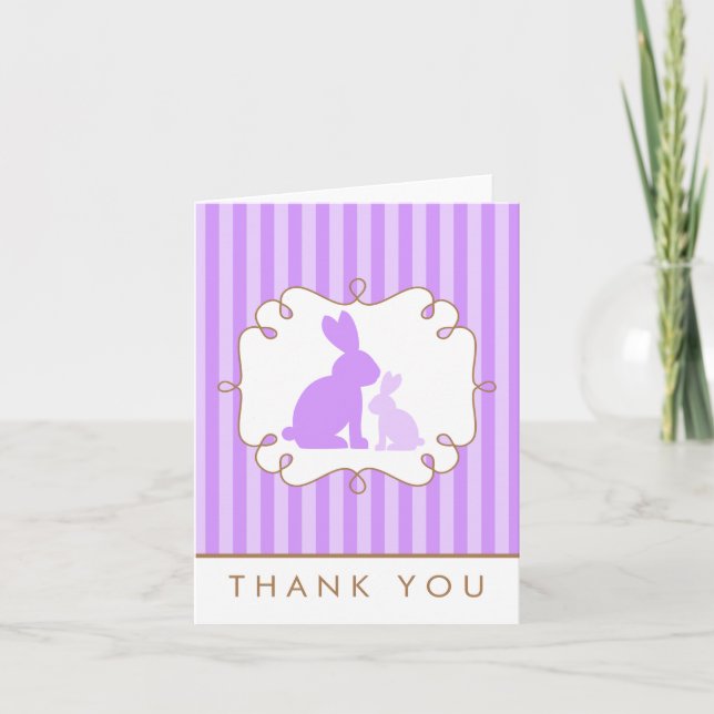 Cute Purple Rabbits Baby Shower Thank You (Front)