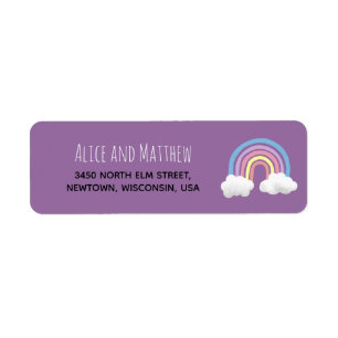 Cute Purple Rainbow Baby Shower Return Address