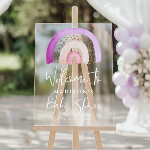Cute Purple Rainbow Baby Shower Welcome Acrylic Sign