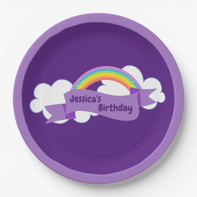 Cute Purple Rainbow Birthday Party Girly Paper Plate (Front)