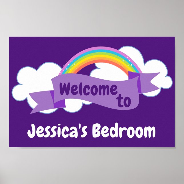 Cute Purple Rainbow Girls Bedroom Welcome Sign (Front)