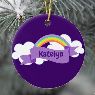 Cute Purple Rainbow Monogram Girly Ceramic Tree Decoration