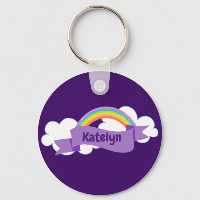 Cute Purple Rainbow Monogram Girly Key Ring (Front)