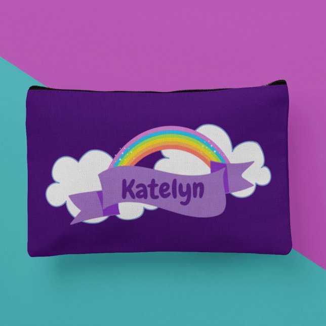 Cute Purple Rainbow Personalised Accessory Pouch (Creator Uploaded)