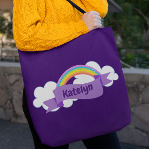 Cute Purple Rainbow Personalised Tote Bag