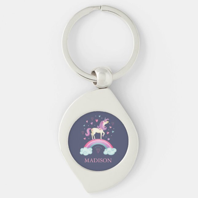 Cute Purple Rainbow Unicorn Key Ring (Front)
