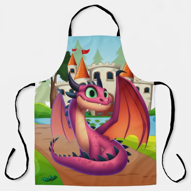 Cute purple/red cartoon dragon apron (Front)